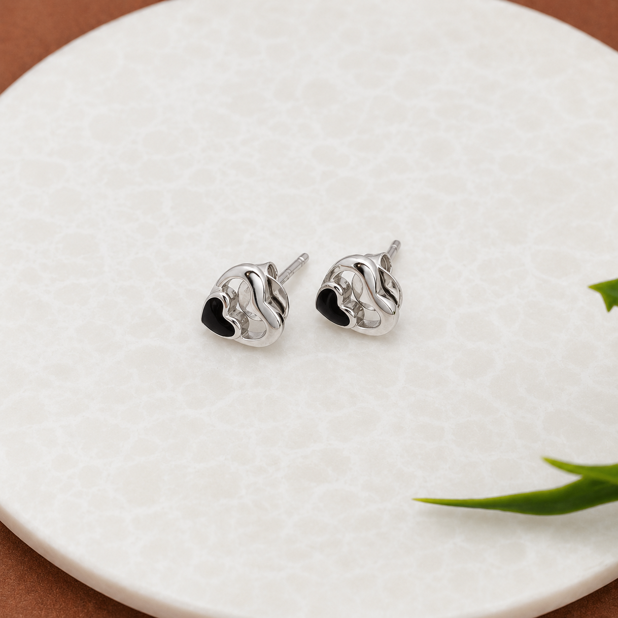 Double Heart Stud Earrings – 925 Sterling Silver – OYA by Gemkara view 2