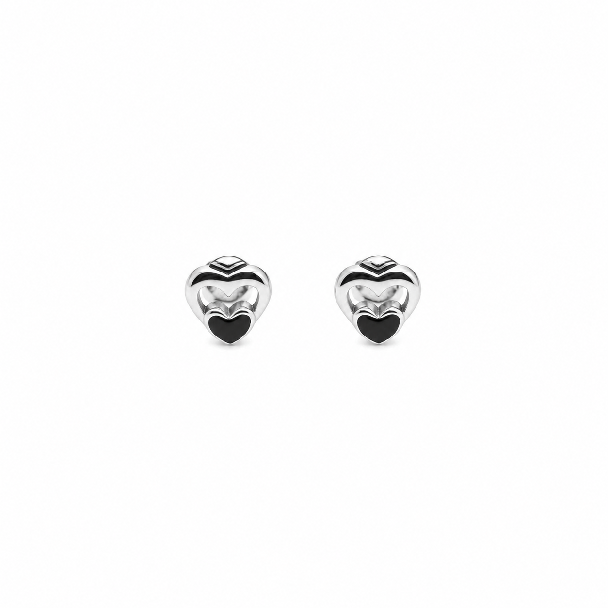 Double Heart Stud Earrings – 925 Sterling Silver – OYA by Gemkara view 4