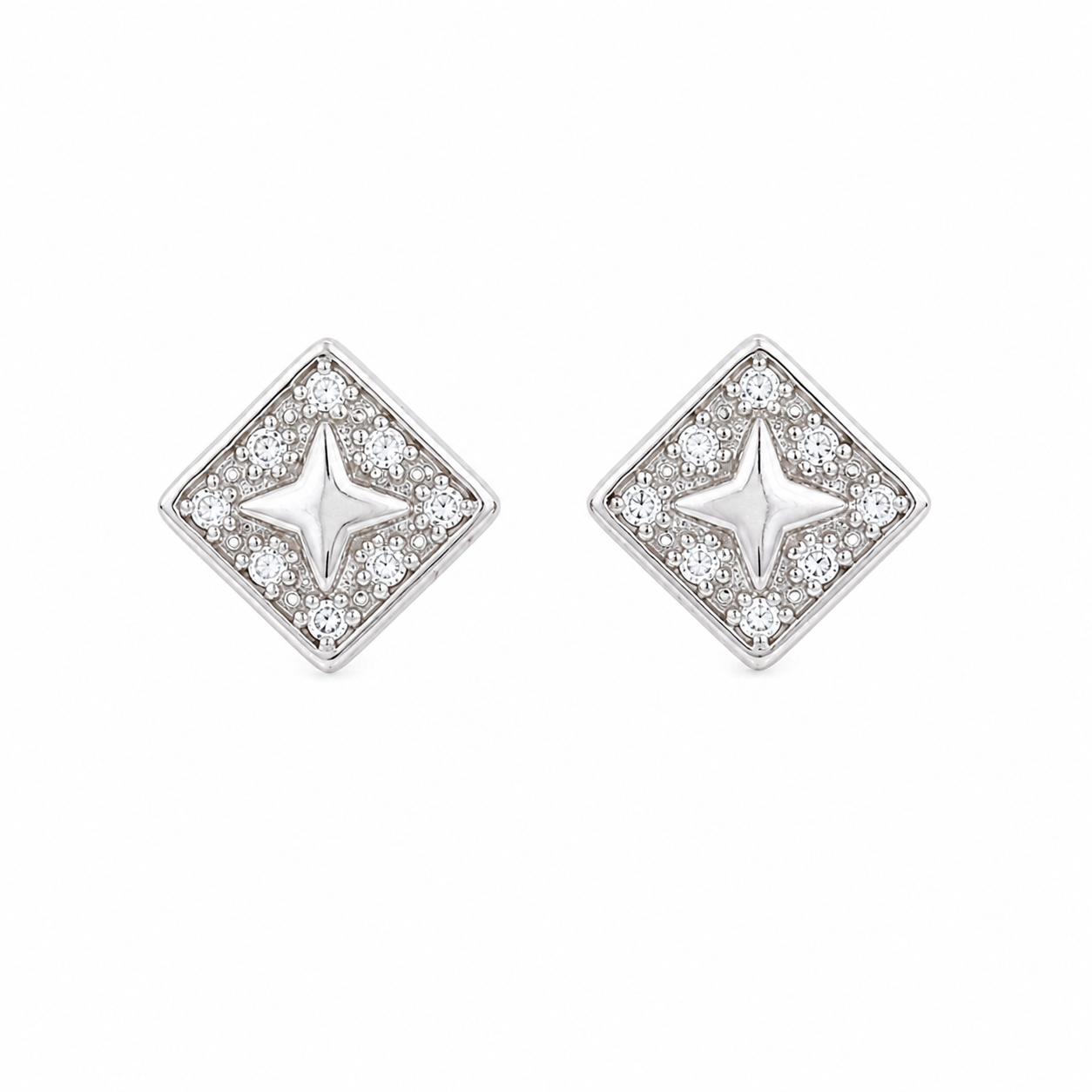 Square Stud Earrings – 925 Sterling Silver – OYA by Gemkara view 1