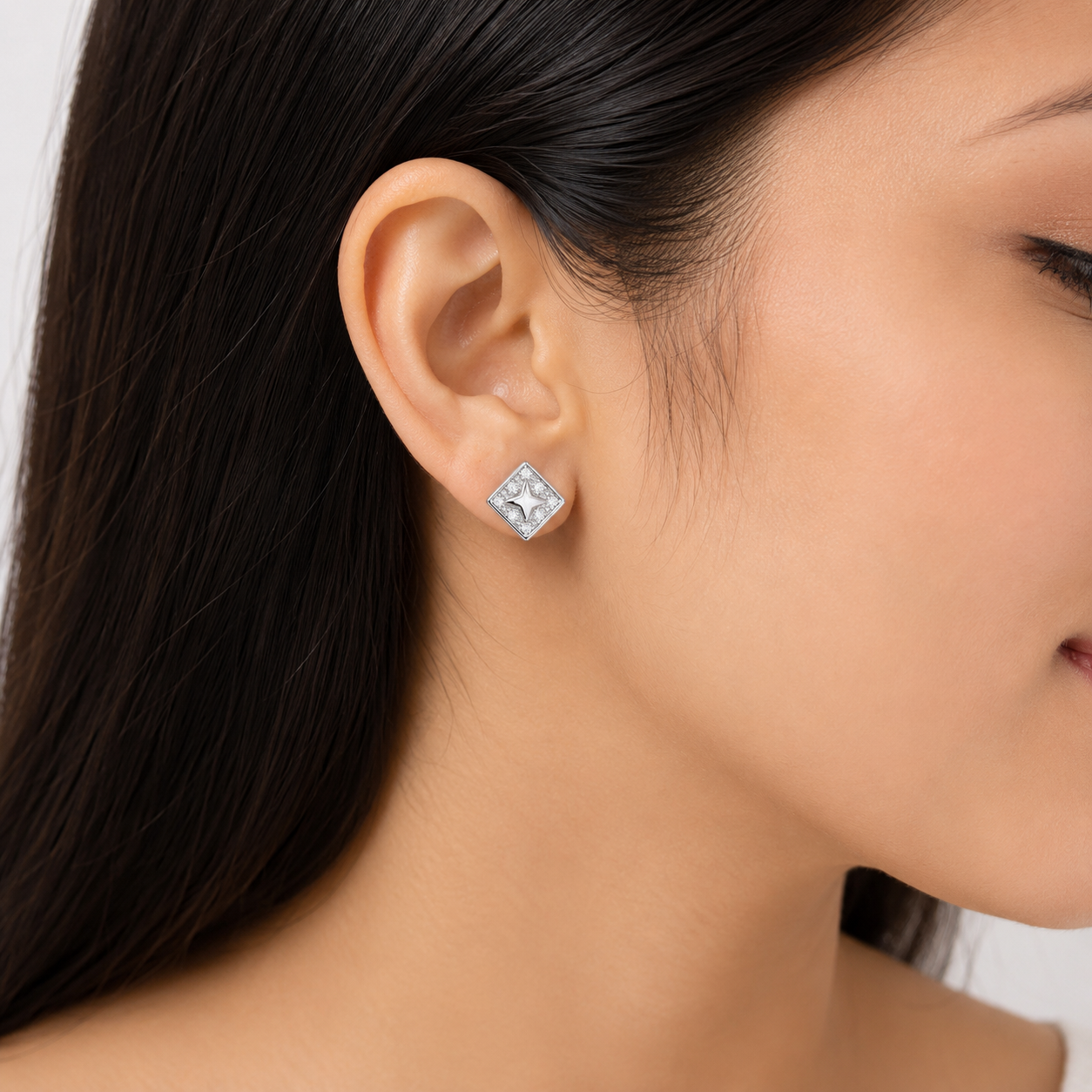 Square Stud Earrings – 925 Sterling Silver – OYA by Gemkara view 2