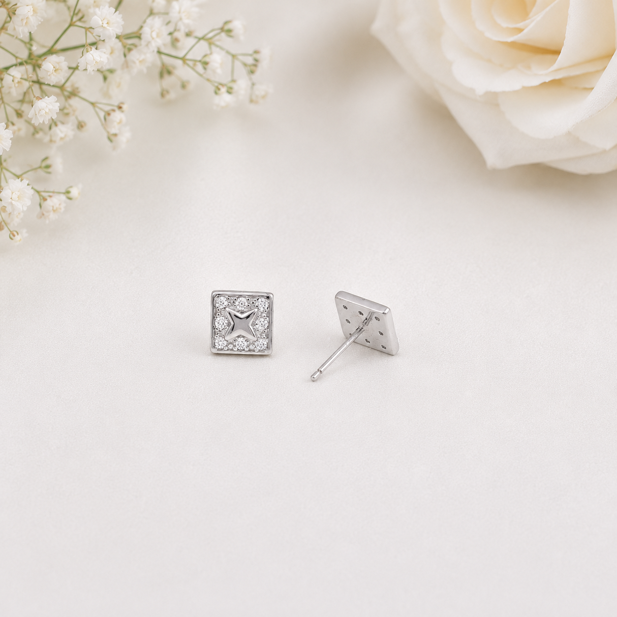 Square Stud Earrings – 925 Sterling Silver – OYA by Gemkara view 3