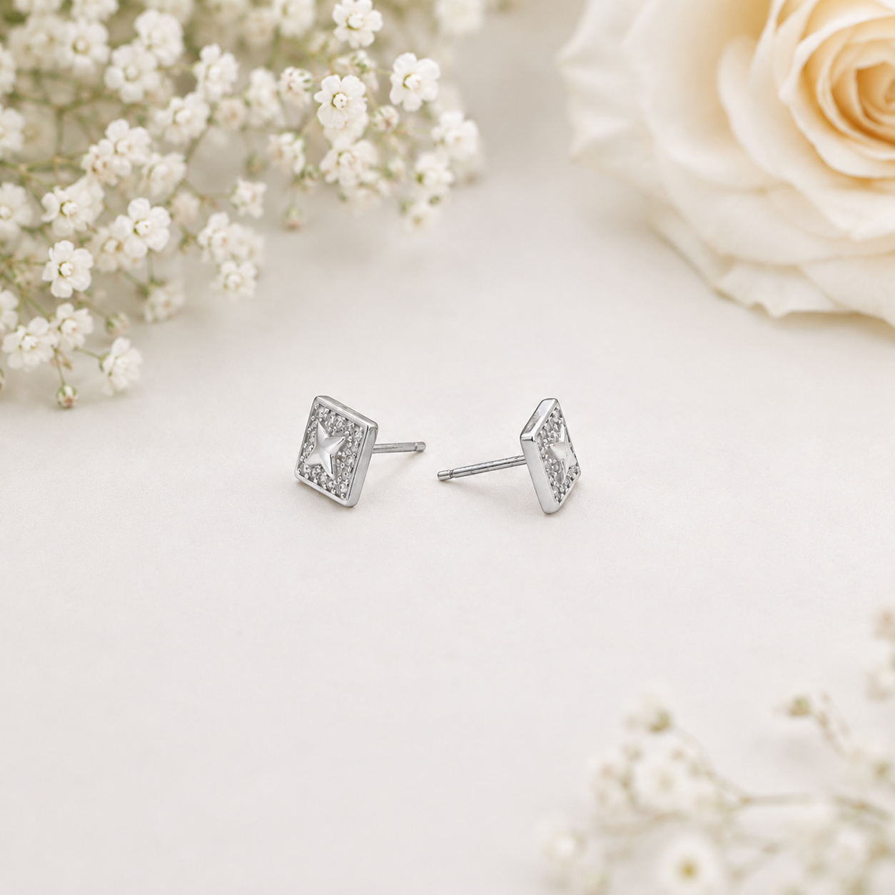 Square Stud Earrings – 925 Sterling Silver – OYA by Gemkara view 4