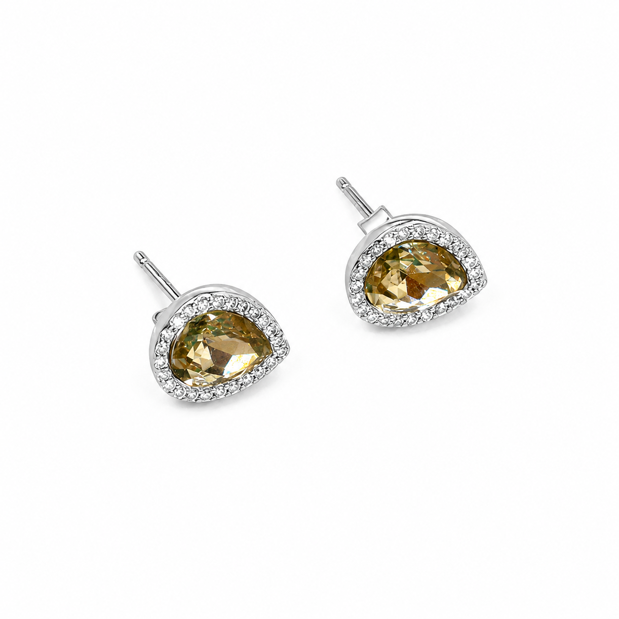 Champagne Teardrop Stud Earrings – 925 Sterling Silver – OYA by Gemkara view 3