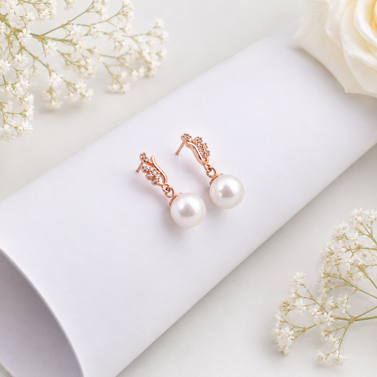 Rose Gold-Plated Silver Pearl Earrings – OYA by Gemkara view 3