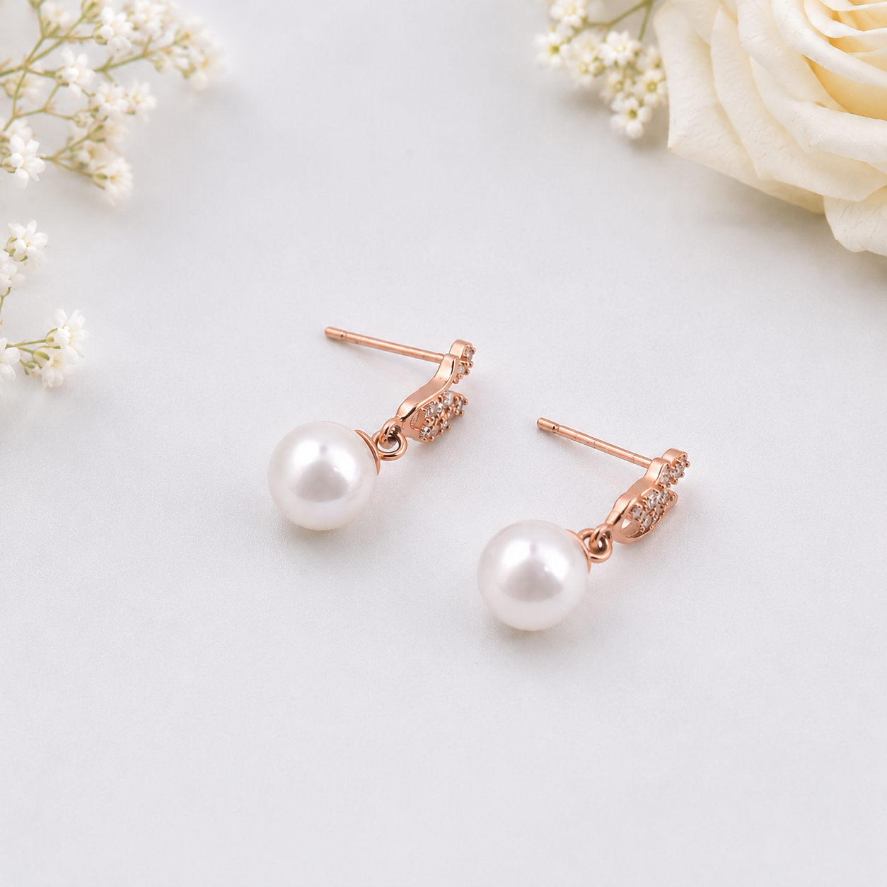 Rose Gold-Plated Silver Pearl Earrings – OYA by Gemkara view 4