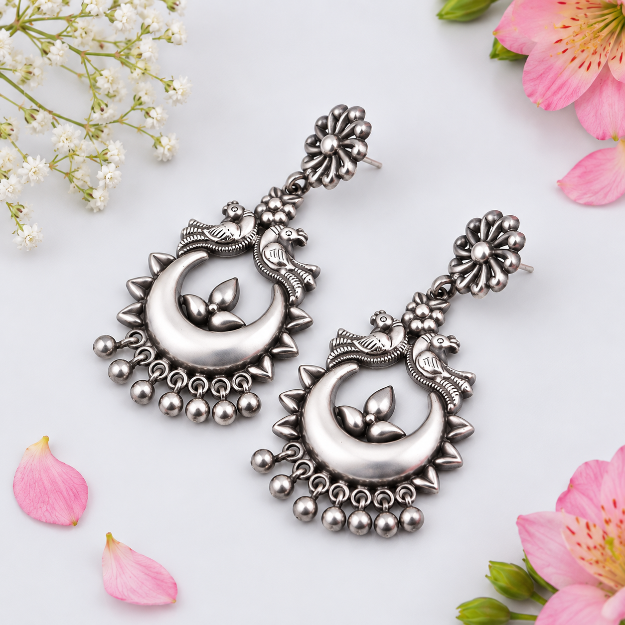 Peacock Crescent Earrings – 925 Sterling Silver – OYA by Gemkara view 3