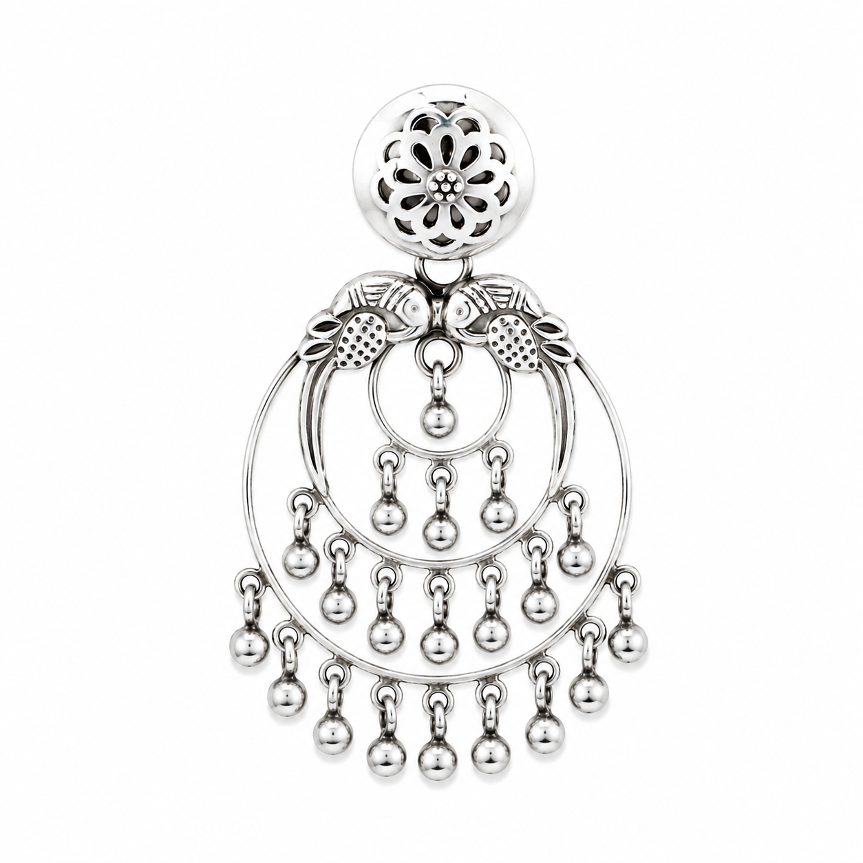 Oxidized Silver Peacock Chandbali – OYA by Gemkara view 1