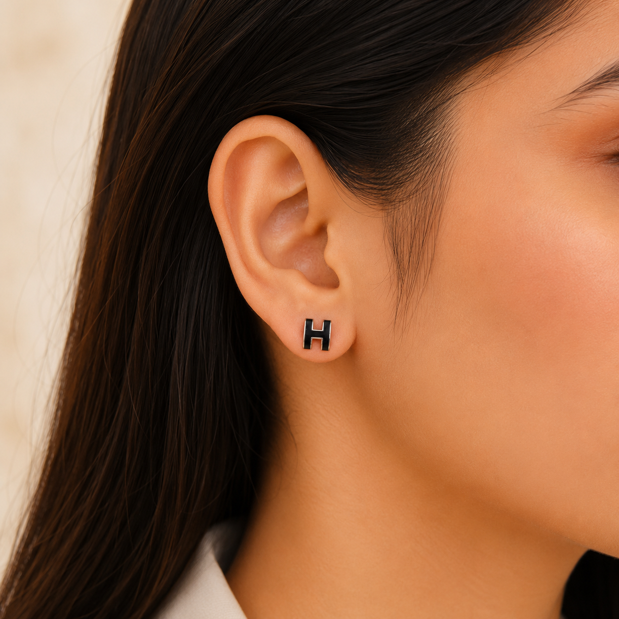 Black Stud Earrings – 925 Sterling Silver – OYA by Gemkara view 2