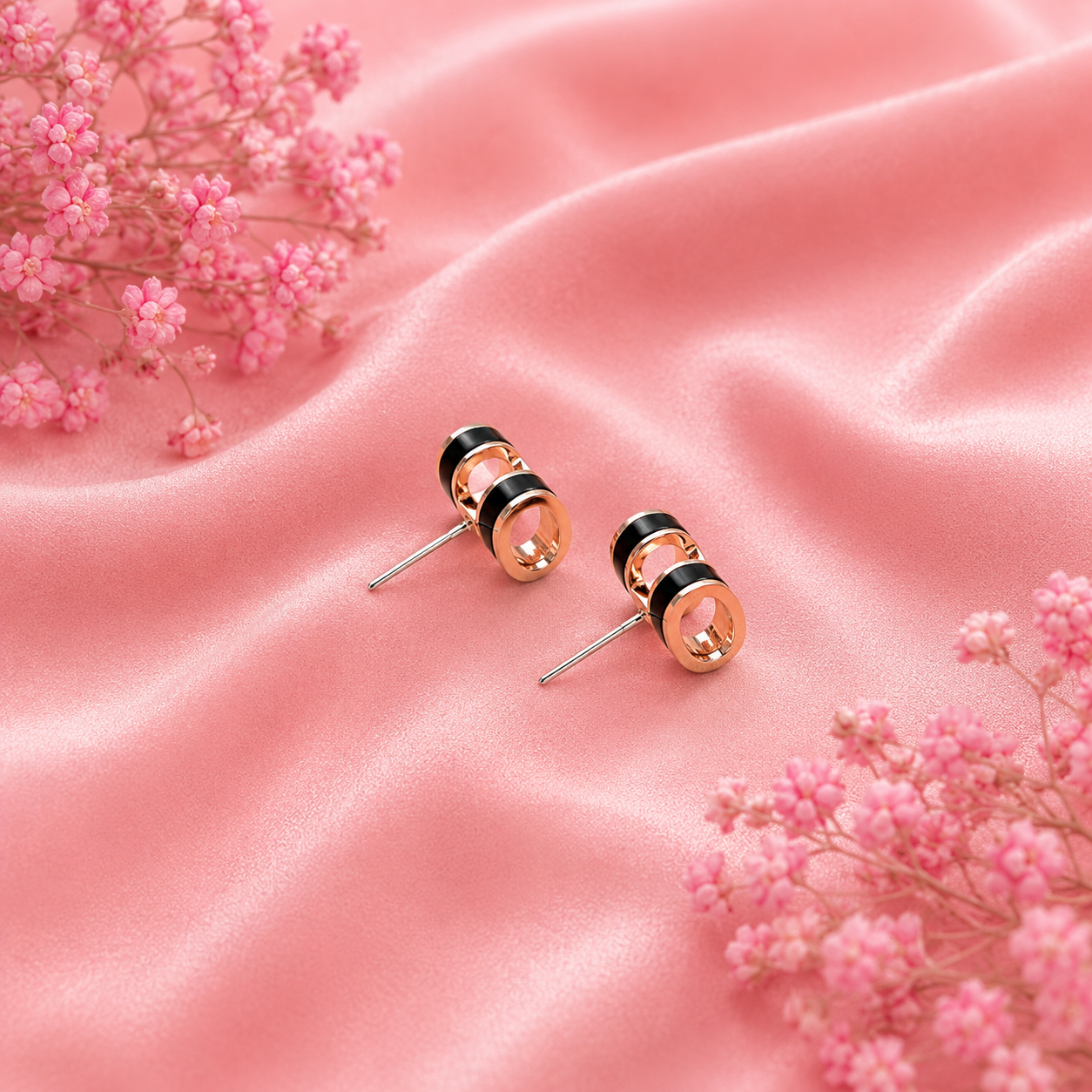 Black Stud Earrings – 925 Sterling Silver – OYA by Gemkara view 3