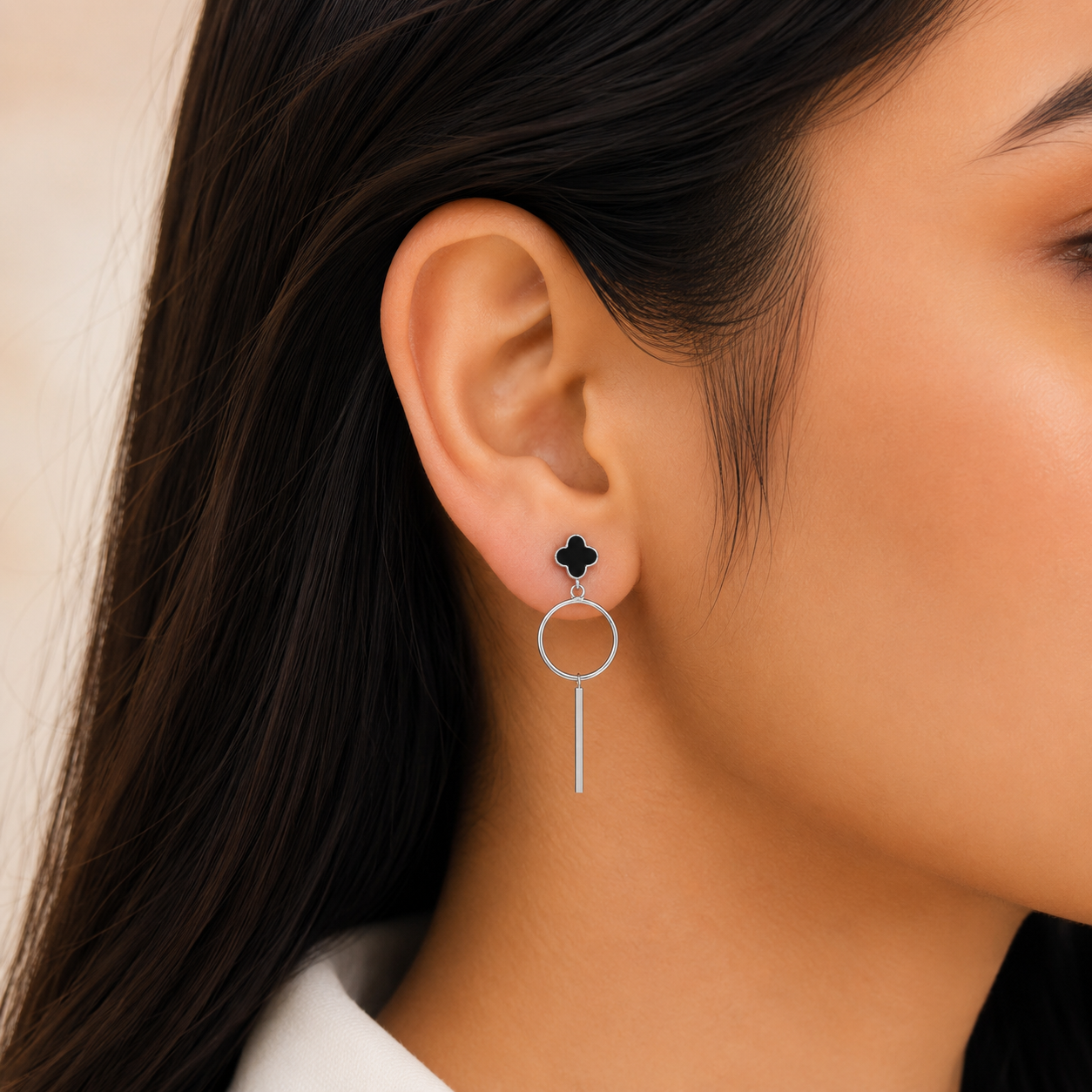 Black Clover Drop Earrings – 925 Sterling Silver – OYA by Gemkara view 2