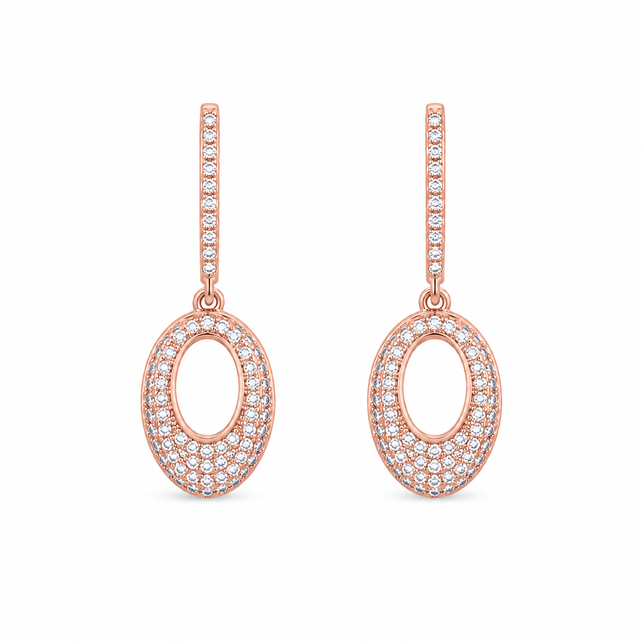 Rose Gold Oval Drop Earrings – 925 Sterling Silver – OYA by Gemkara view 1