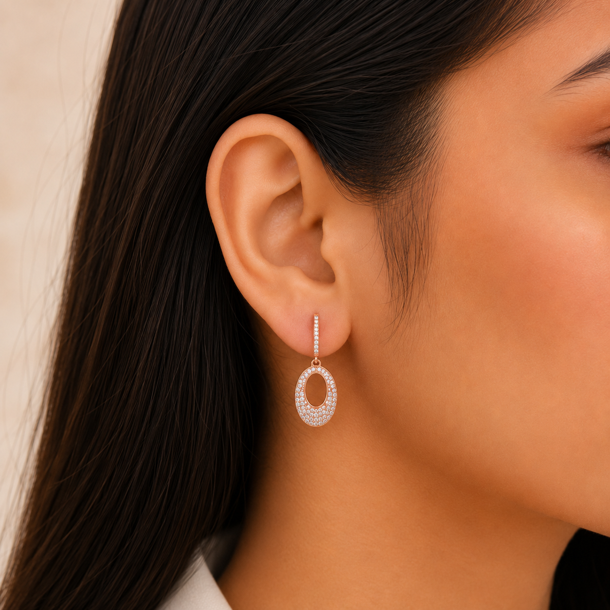 Rose Gold Oval Drop Earrings – 925 Sterling Silver – OYA by Gemkara view 2