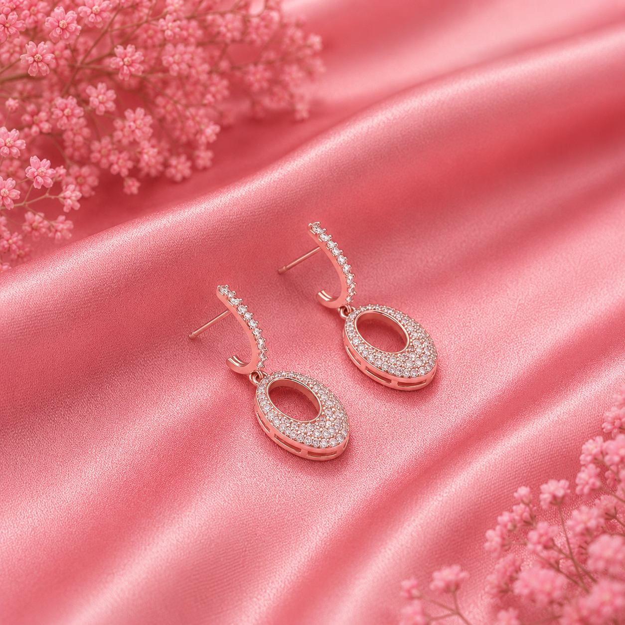 Rose Gold Oval Drop Earrings – 925 Sterling Silver – OYA by Gemkara view 3