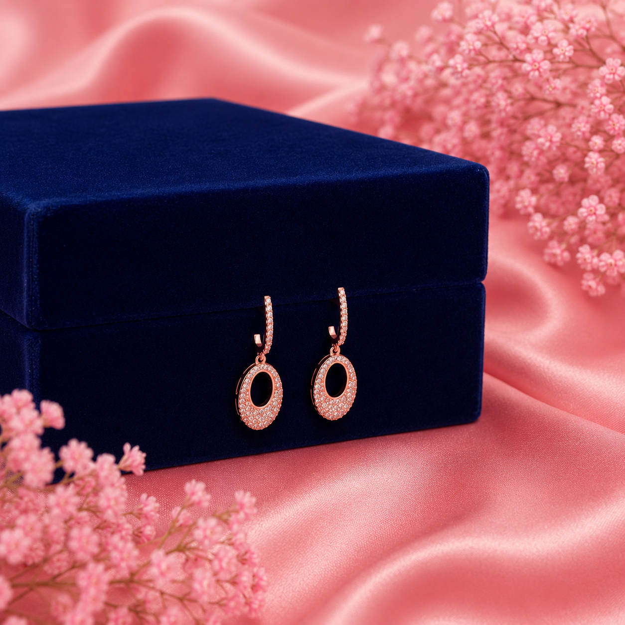 Rose Gold Oval Drop Earrings – 925 Sterling Silver – OYA by Gemkara view 4