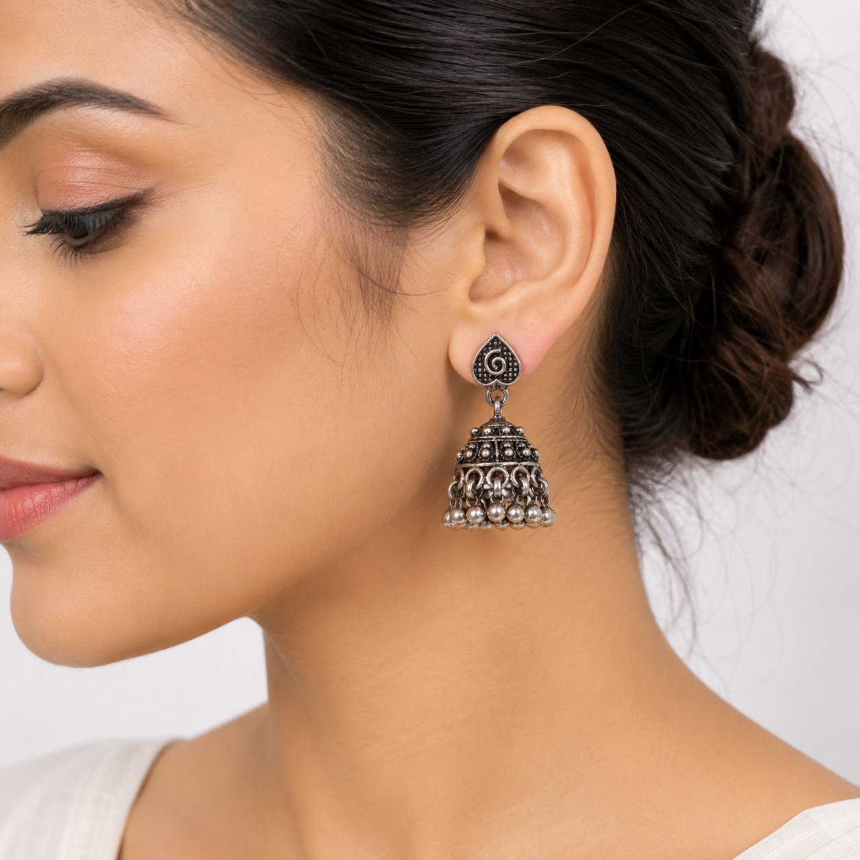 Oxidized Silver Paisley Jhumka – OYA by Gemkara view 2
