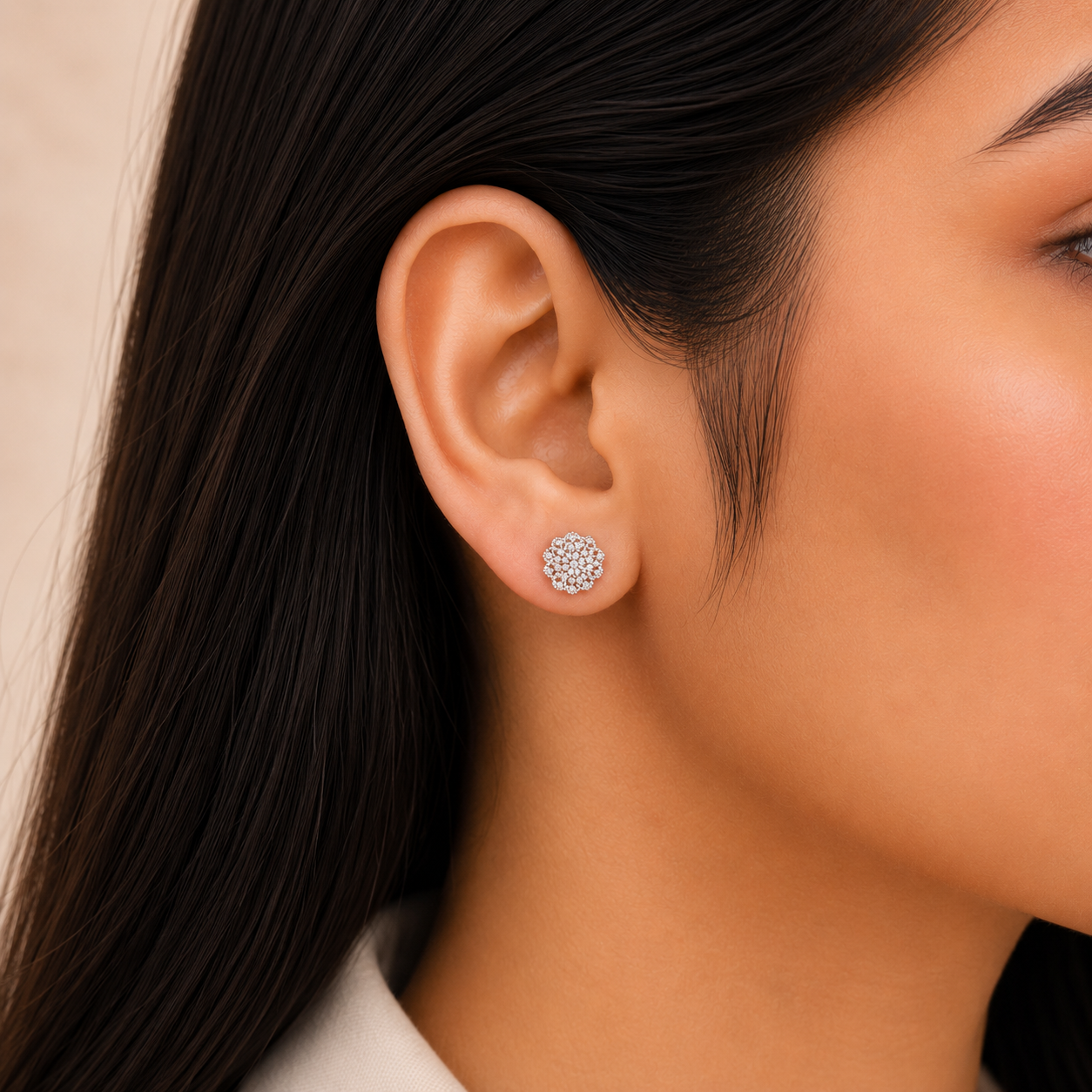 Floral Stud Earrings – 925 Sterling Silver – OYA by Gemkara view 2