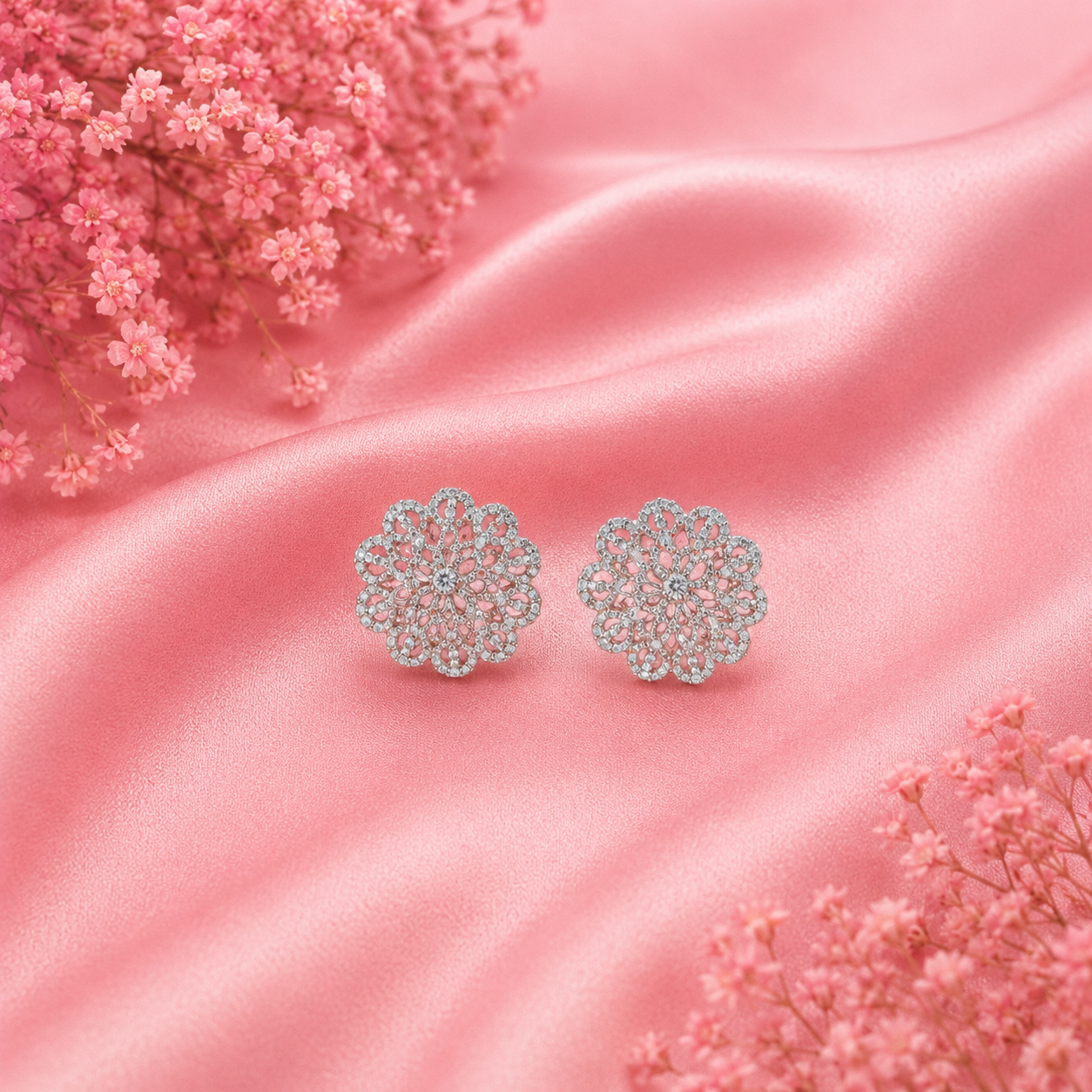 Floral Stud Earrings – 925 Sterling Silver – OYA by Gemkara view 3
