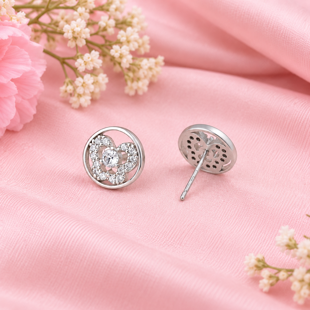 Floral Halo Stud Earrings – 925 Sterling Silver – OYA by Gemkara view 3
