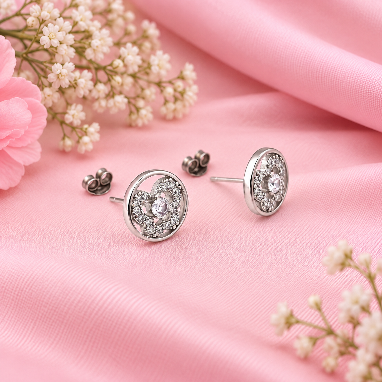 Floral Halo Stud Earrings – 925 Sterling Silver – OYA by Gemkara view 4