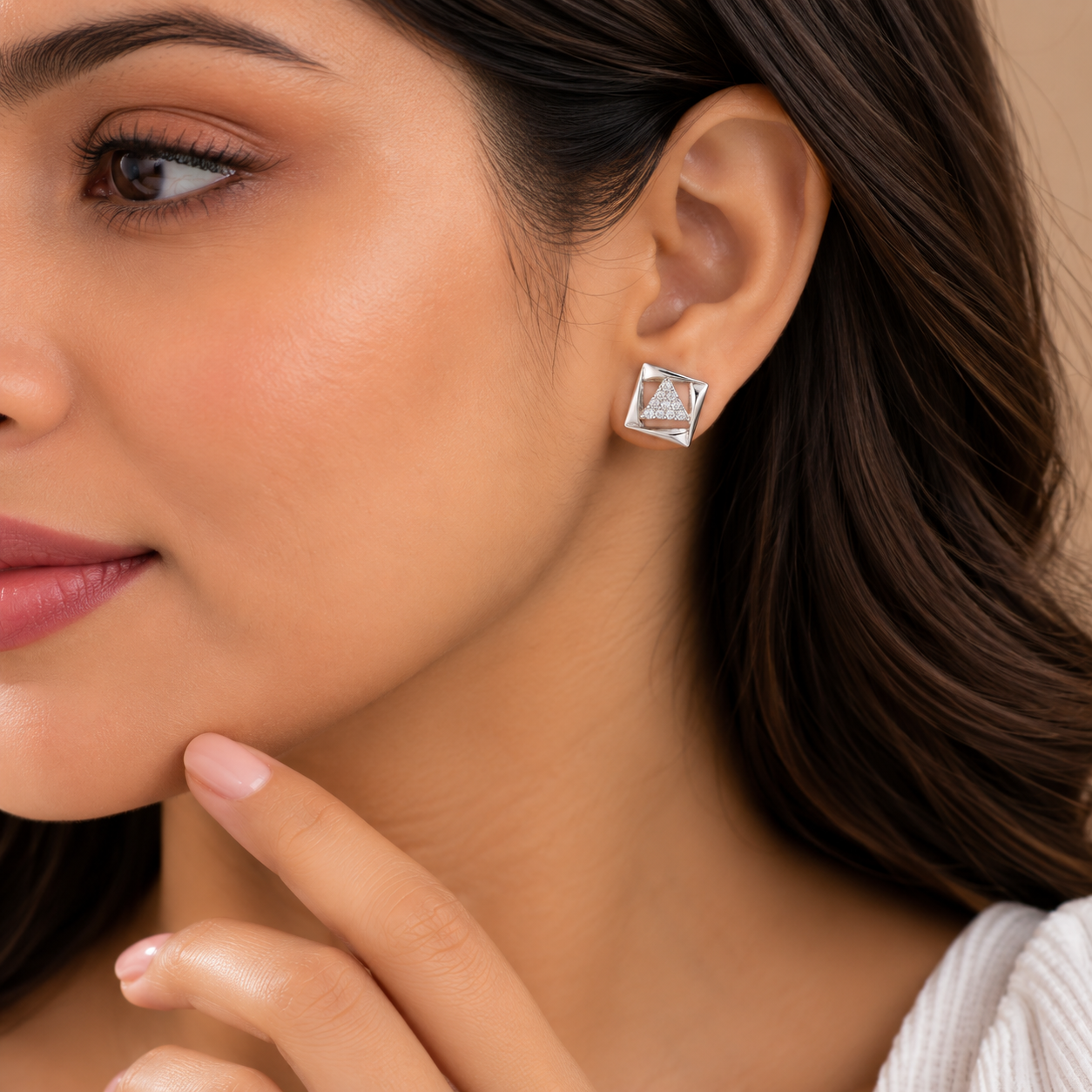 Triangle Stud Earrings – 925 Sterling Silver – OYA by Gemkara view 2