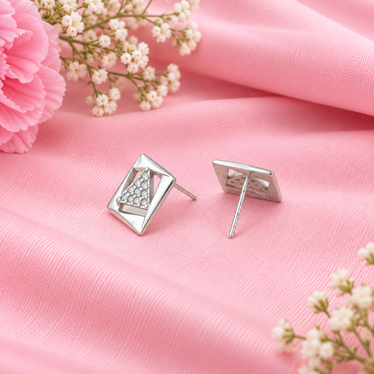 Triangle Stud Earrings – 925 Sterling Silver – OYA by Gemkara view 3