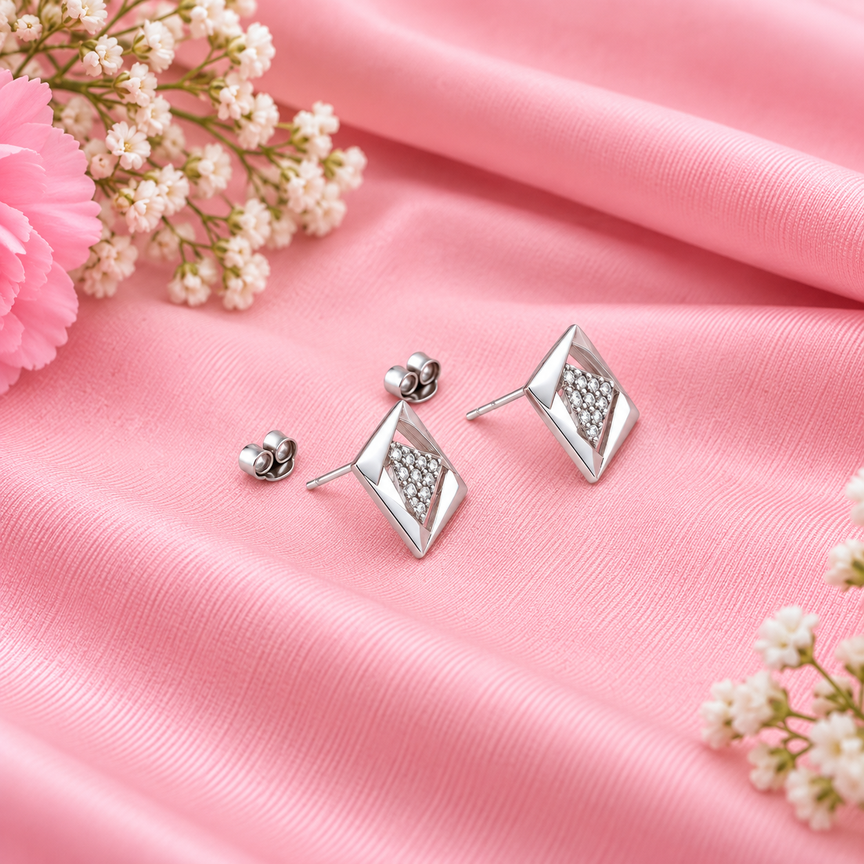 Triangle Stud Earrings – 925 Sterling Silver – OYA by Gemkara view 4