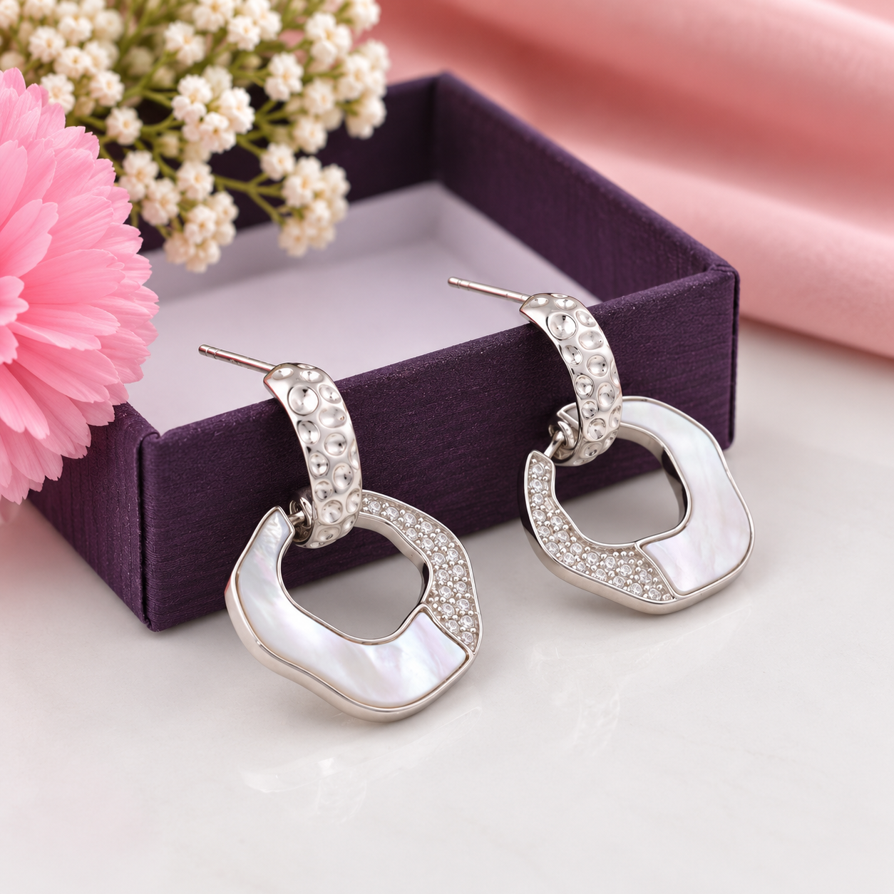 Geometric Hoop Earrings – 925 Sterling Silver – OYA by Gemkara view 3