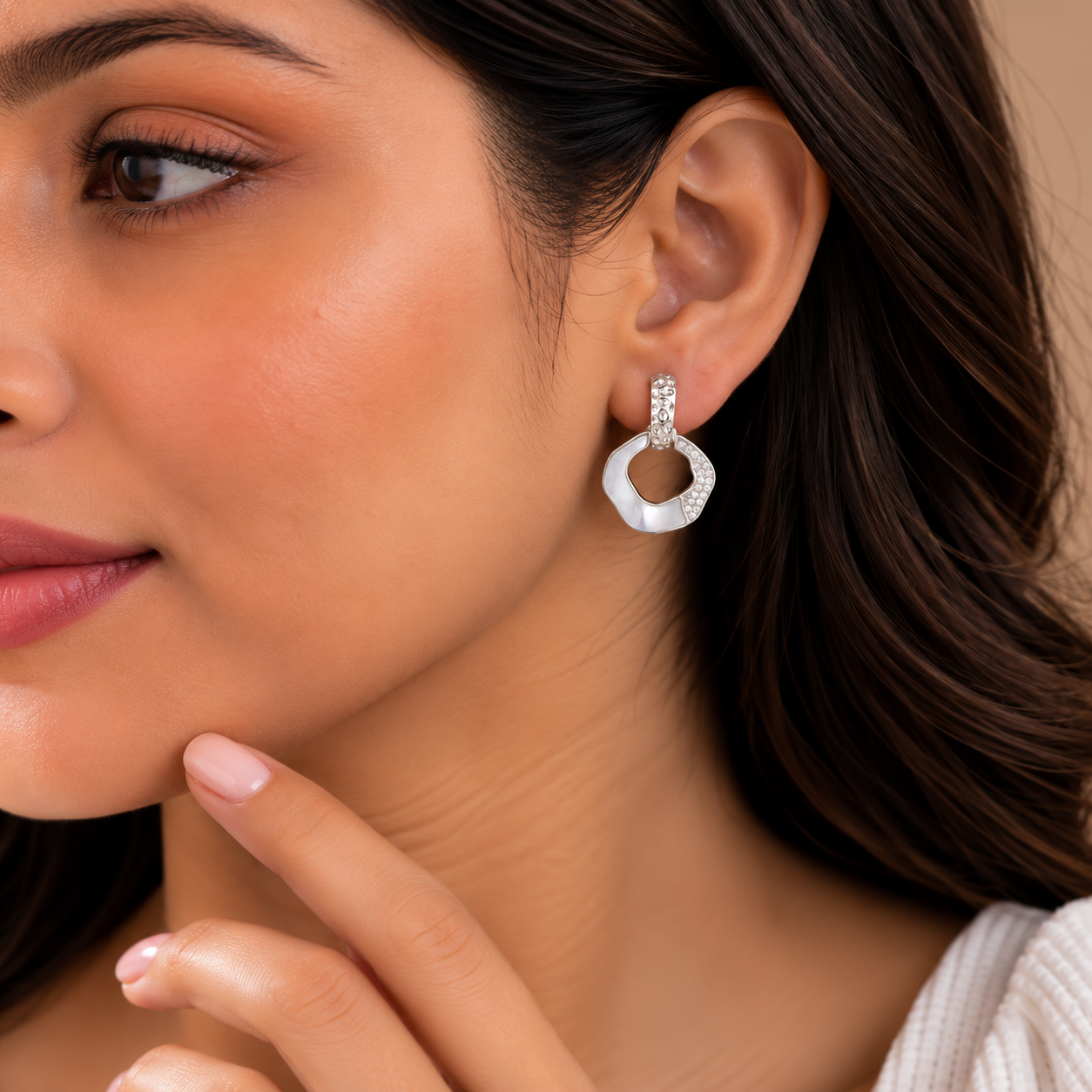 Geometric Hoop Earrings – 925 Sterling Silver – OYA by Gemkara view 4