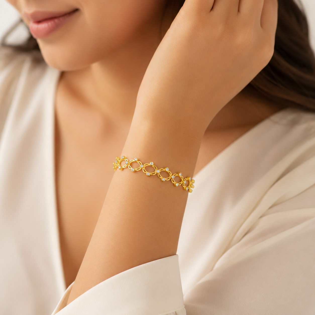 Italian Gold CZ Oval Link Bracelet – 925 Sterling Silver – OYA by Gemkara view 2