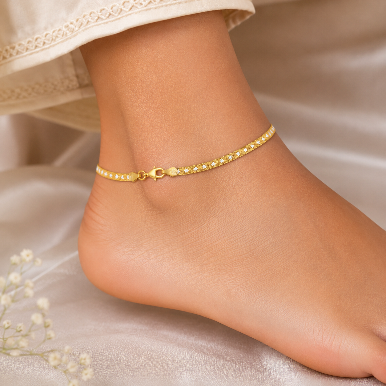 Italian Gold Star Mesh Anklet – 925 Sterling Silver – OYA by Gemkara view 2