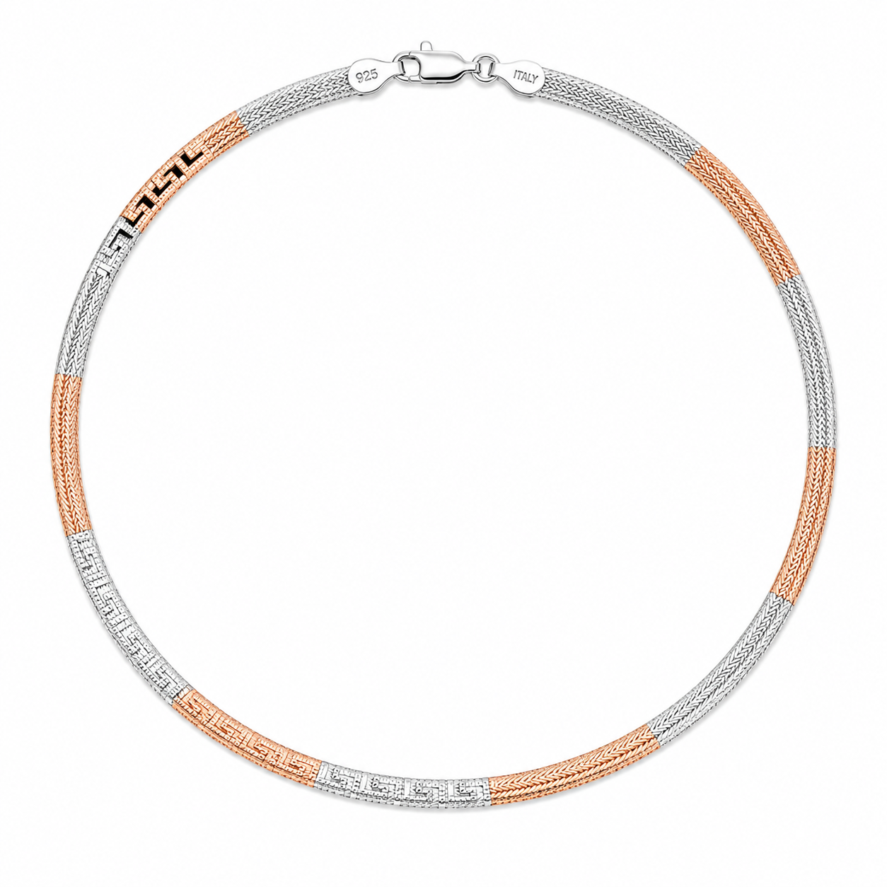 Italian Two-Tone Greek Key Mesh Anklet – 925 Sterling Silver – OYA by Gemkara view 1