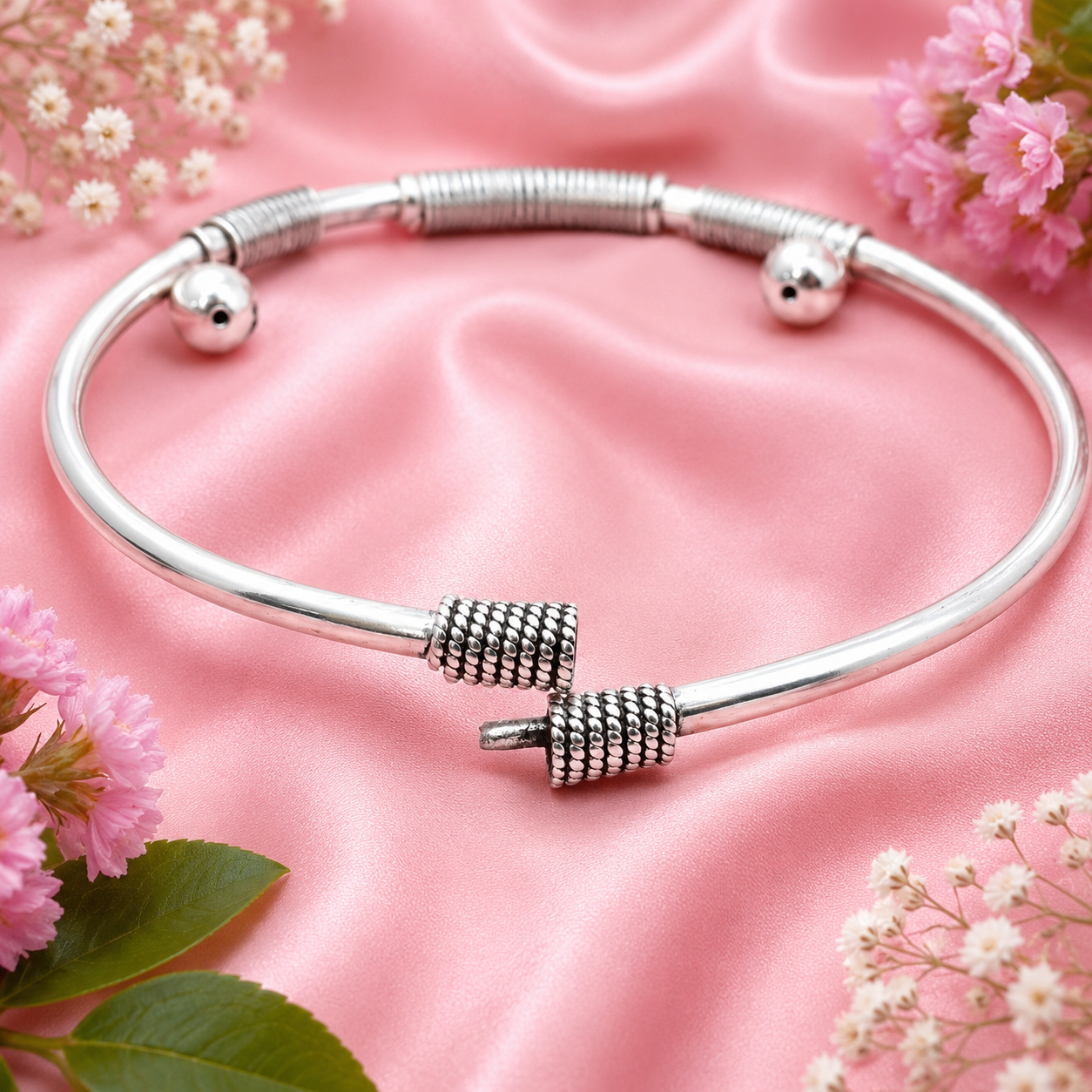Stone-Studded Charm Kada – 925 Sterling Silver – OYA by Gemkara view 4