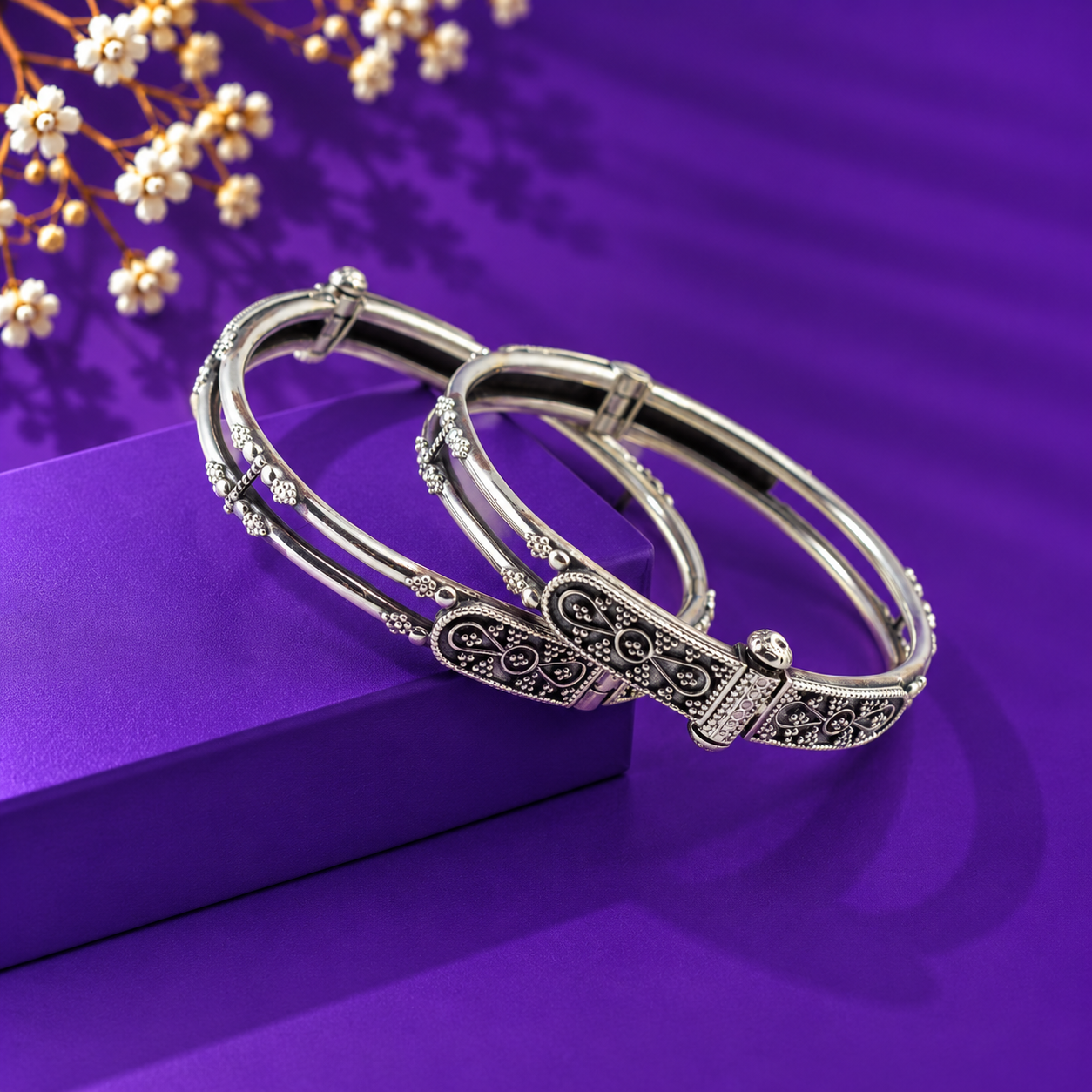 Oxidized Heritage Kada – 925 Sterling Silver – OYA by Gemkara view 3