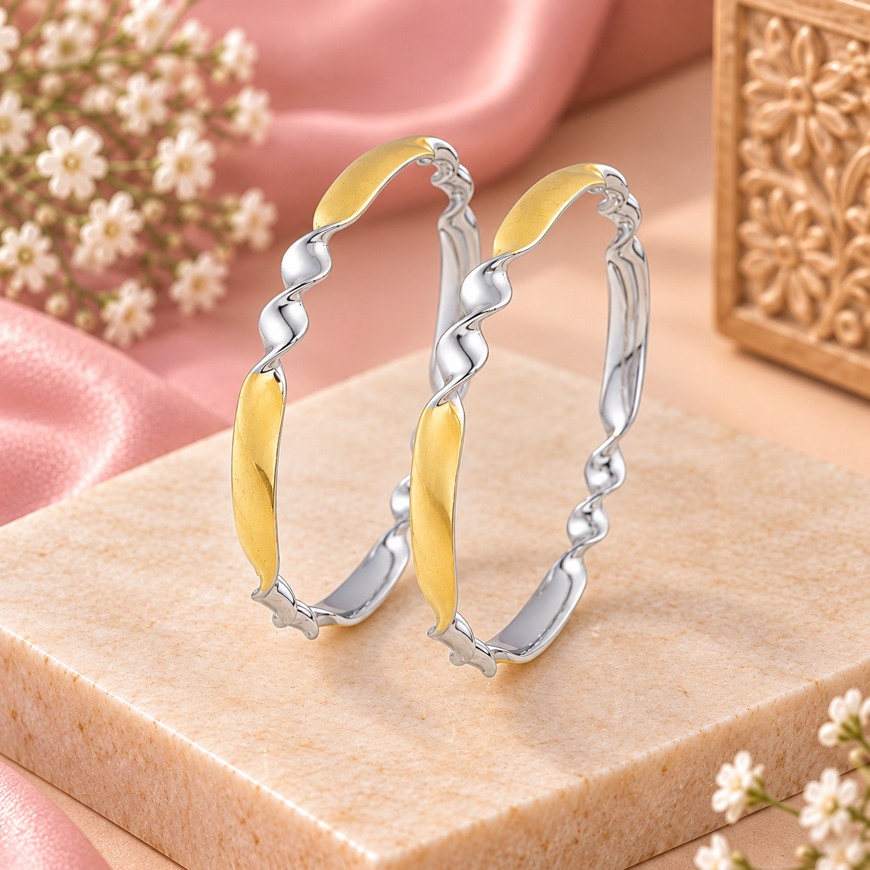 Gold Polish Wave Bangle – 925 Sterling Silver – OYA by Gemkara view 3