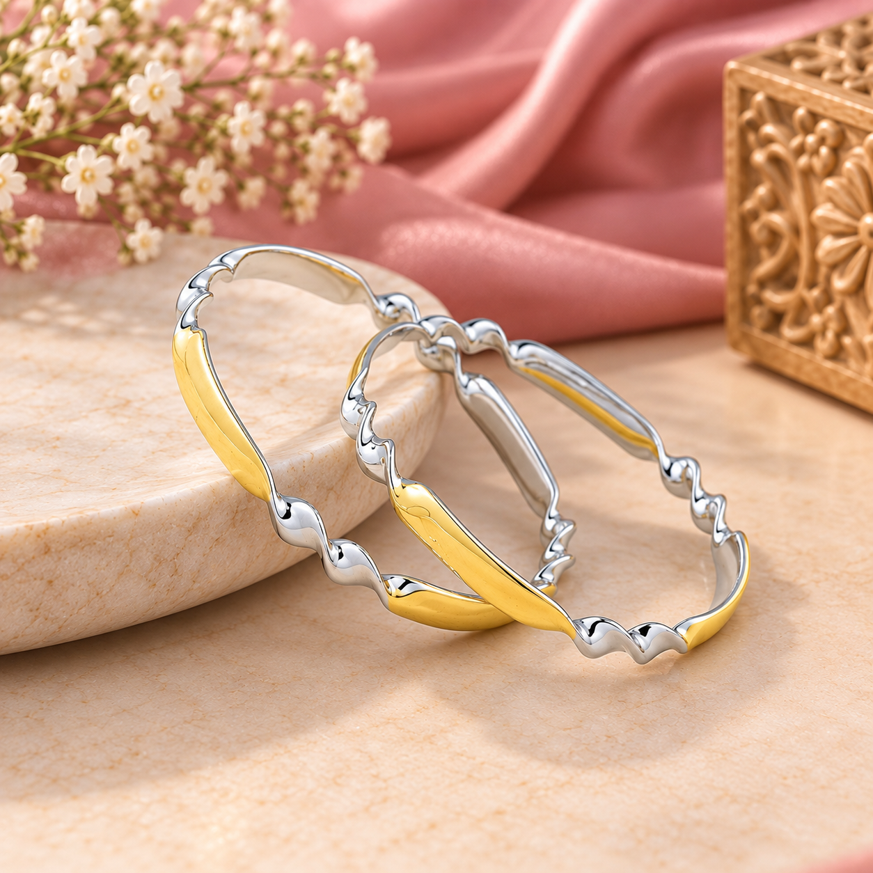 Gold Polish Wave Bangle – 925 Sterling Silver – OYA by Gemkara view 4