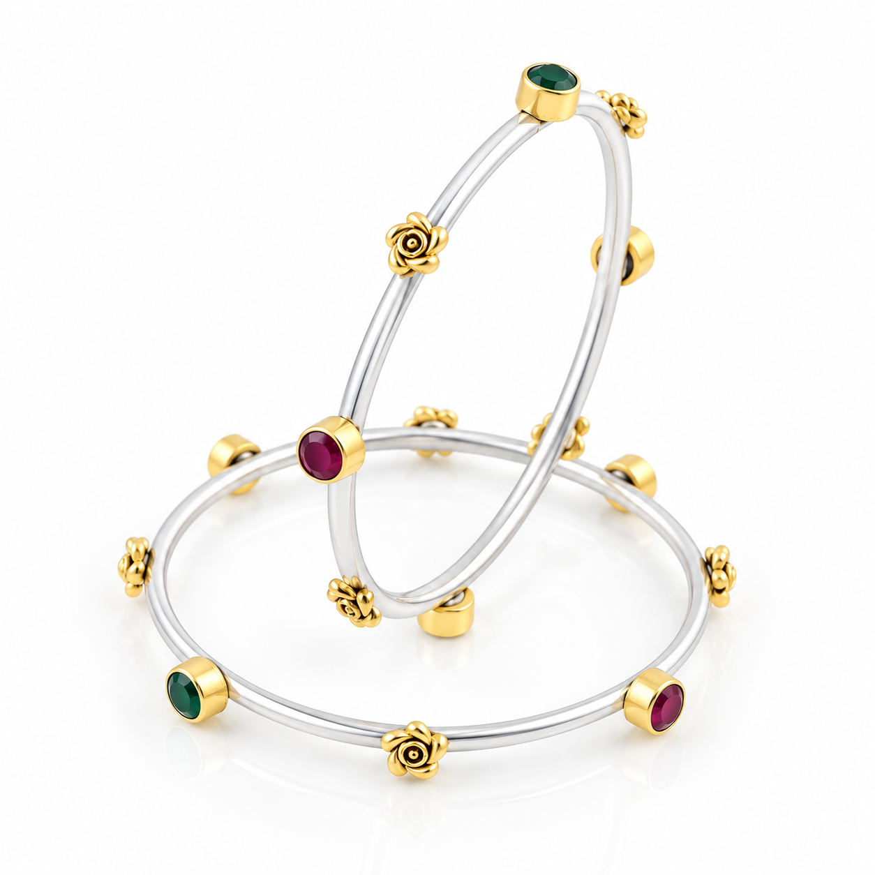 Gold Polish Multicolor Charm Bangle