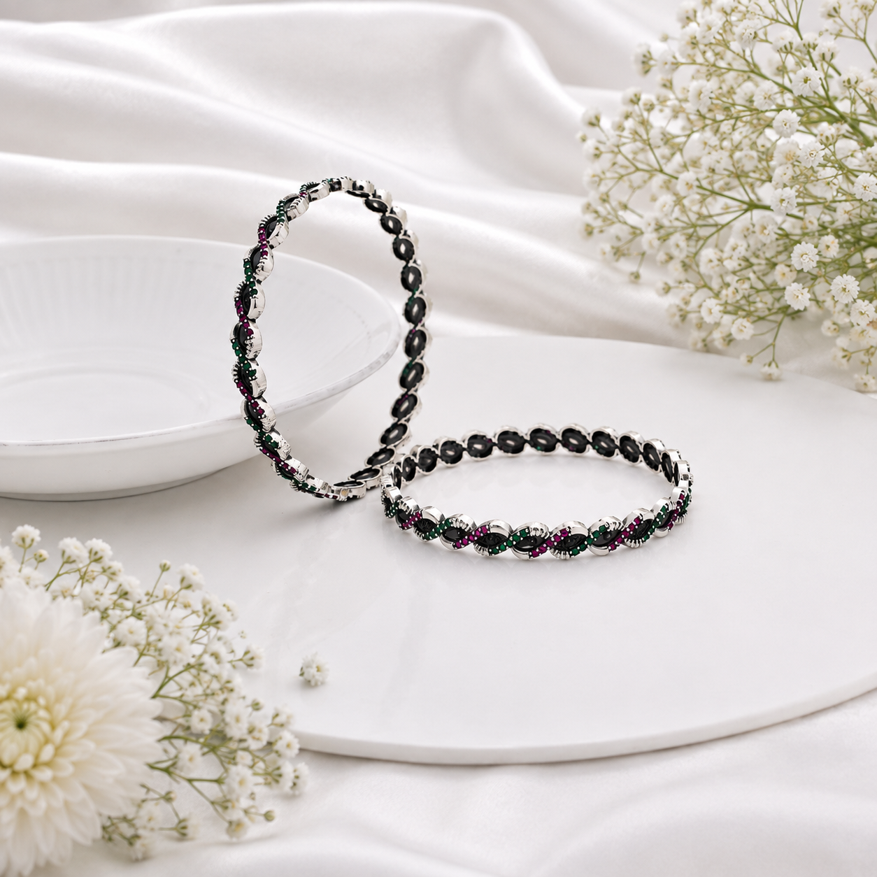 Multicolor Stone Silver Bracelet – OYA by Gemkara view 2