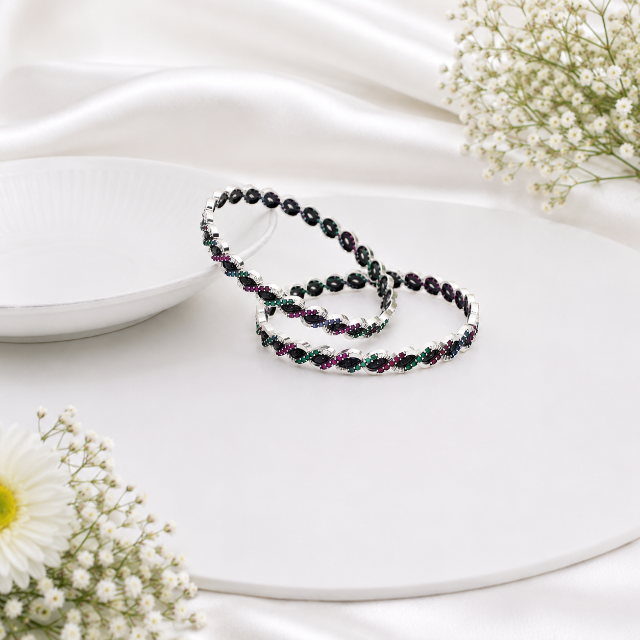 Multicolor Stone Silver Bracelet – OYA by Gemkara view 3