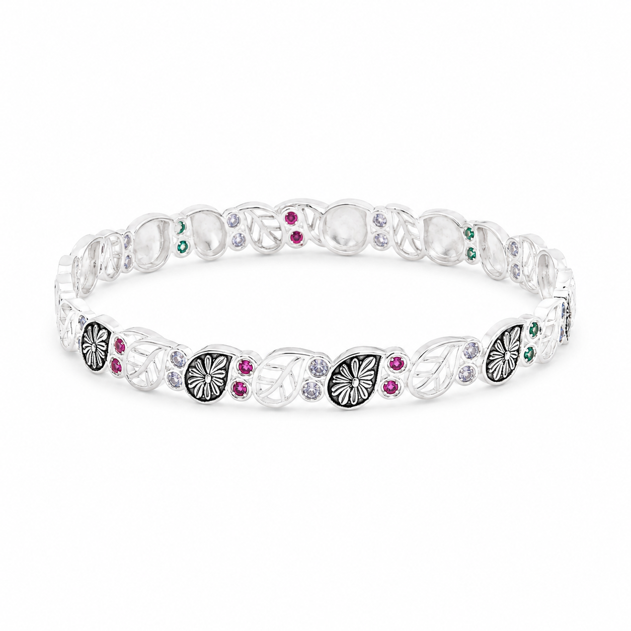 Floral Multicolor Stone Bracelet – 925 Sterling Silver – OYA by Gemkara view 1