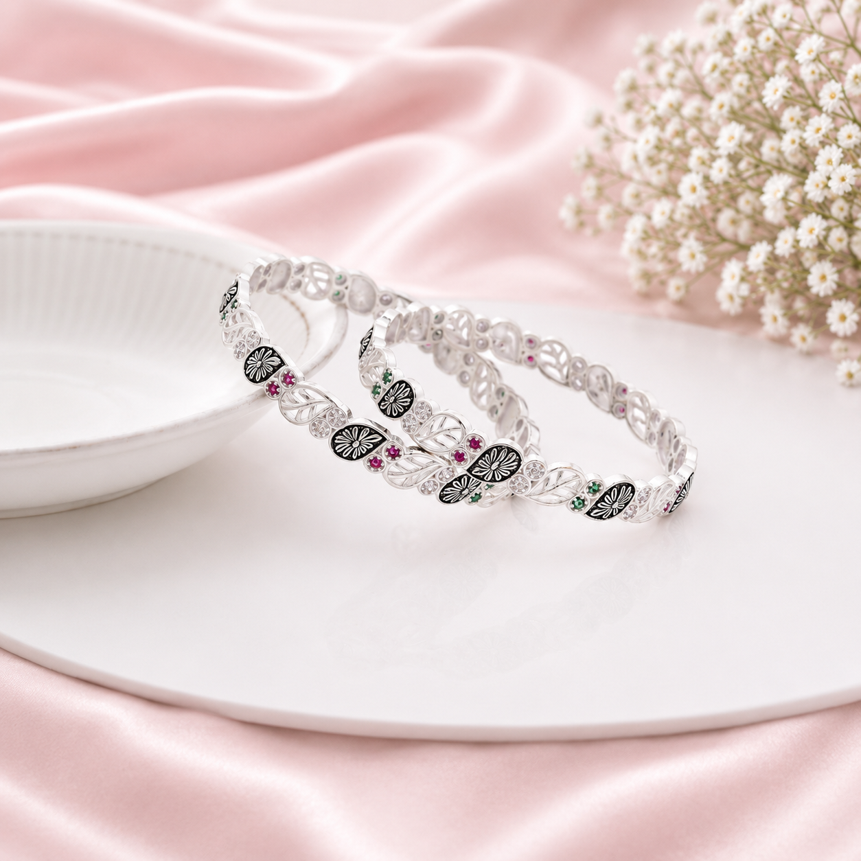 Floral Multicolor Stone Bracelet – 925 Sterling Silver – OYA by Gemkara view 3