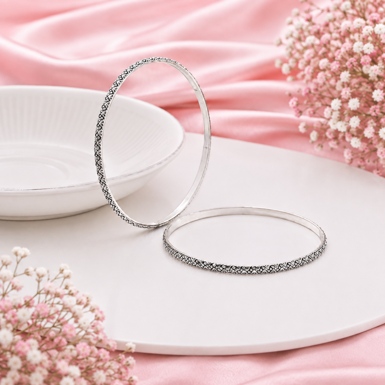 Textured Silver Bangle – OYA by Gemkara view 3