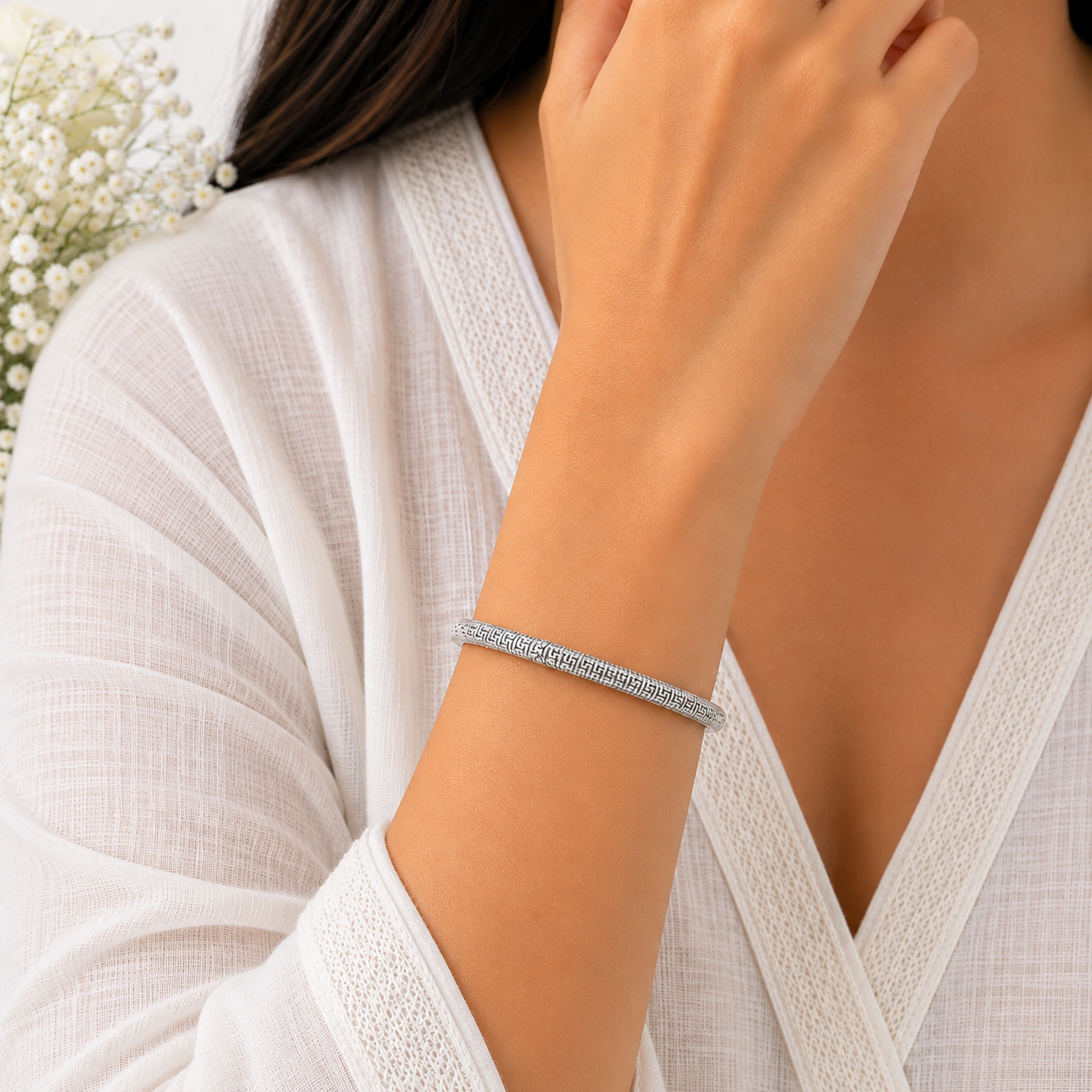 Oxidized Silver Greek Key Bangle preview