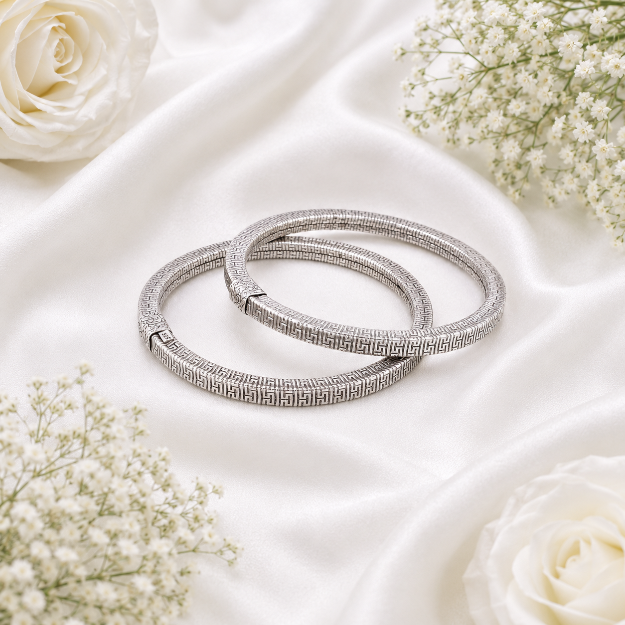 Oxidized Silver Greek Key Bangle – OYA by Gemkara view 4