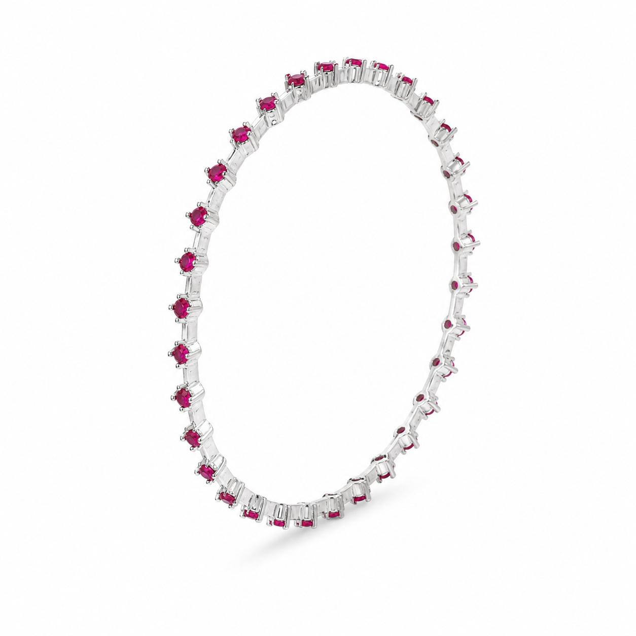 Ruby Stone Silver Tennis Bangle – Elegant – OYA by Gemkara view 3