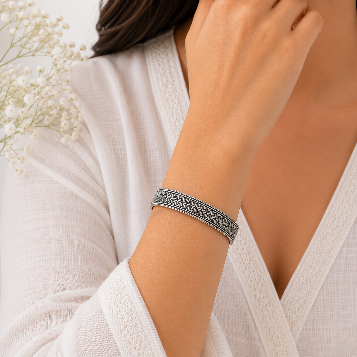Oxidized Silver Basket Weave Bangle preview