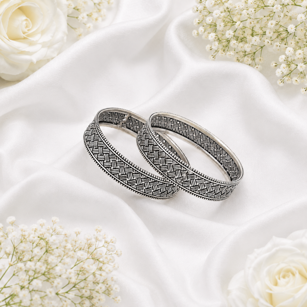 Oxidized Silver Basket Weave Bangle – OYA by Gemkara view 3