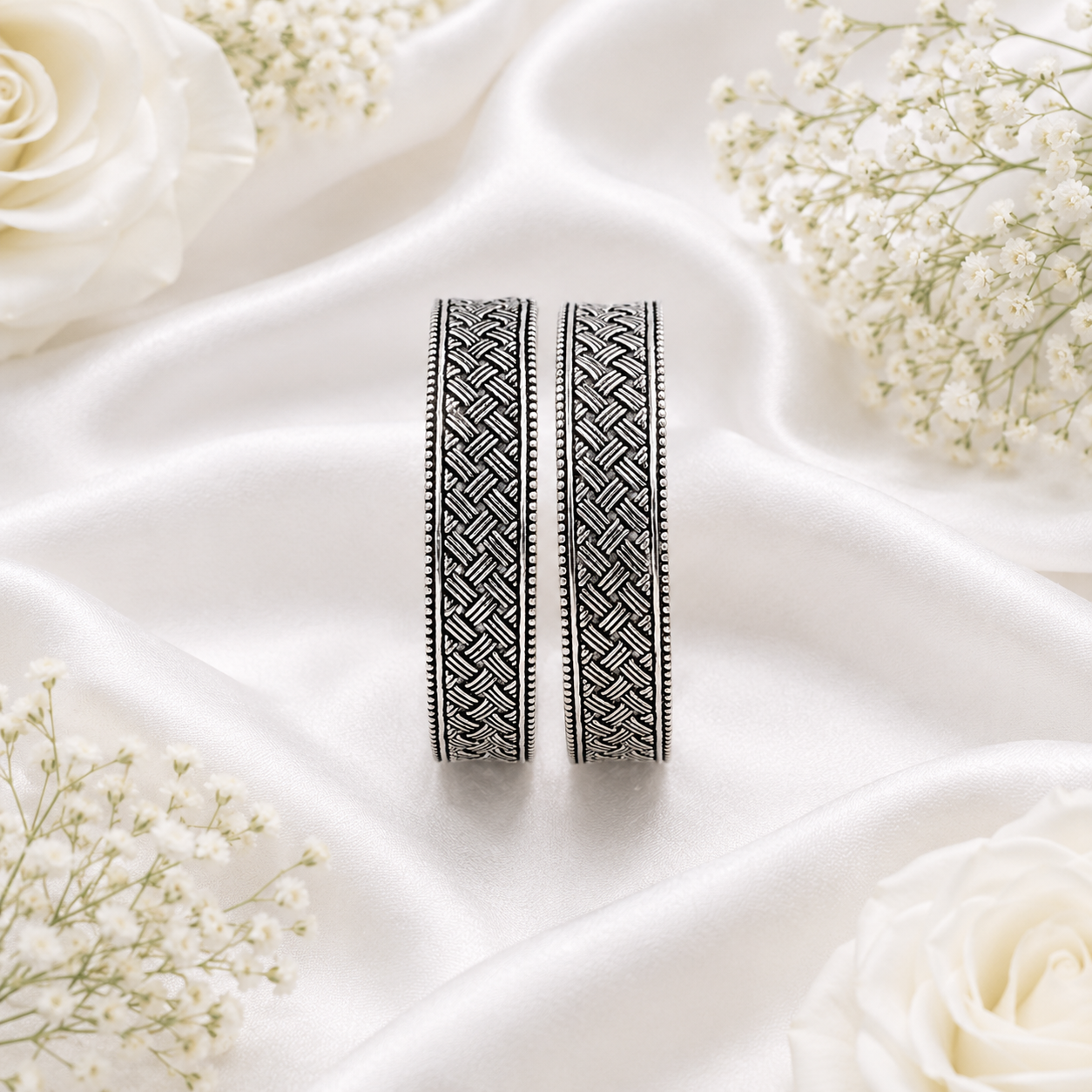Oxidized Silver Basket Weave Bangle – OYA by Gemkara view 4