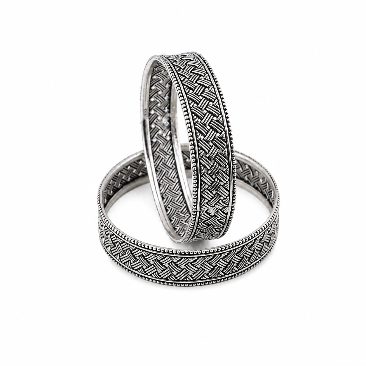 Oxidized Silver Basket Weave Bangle