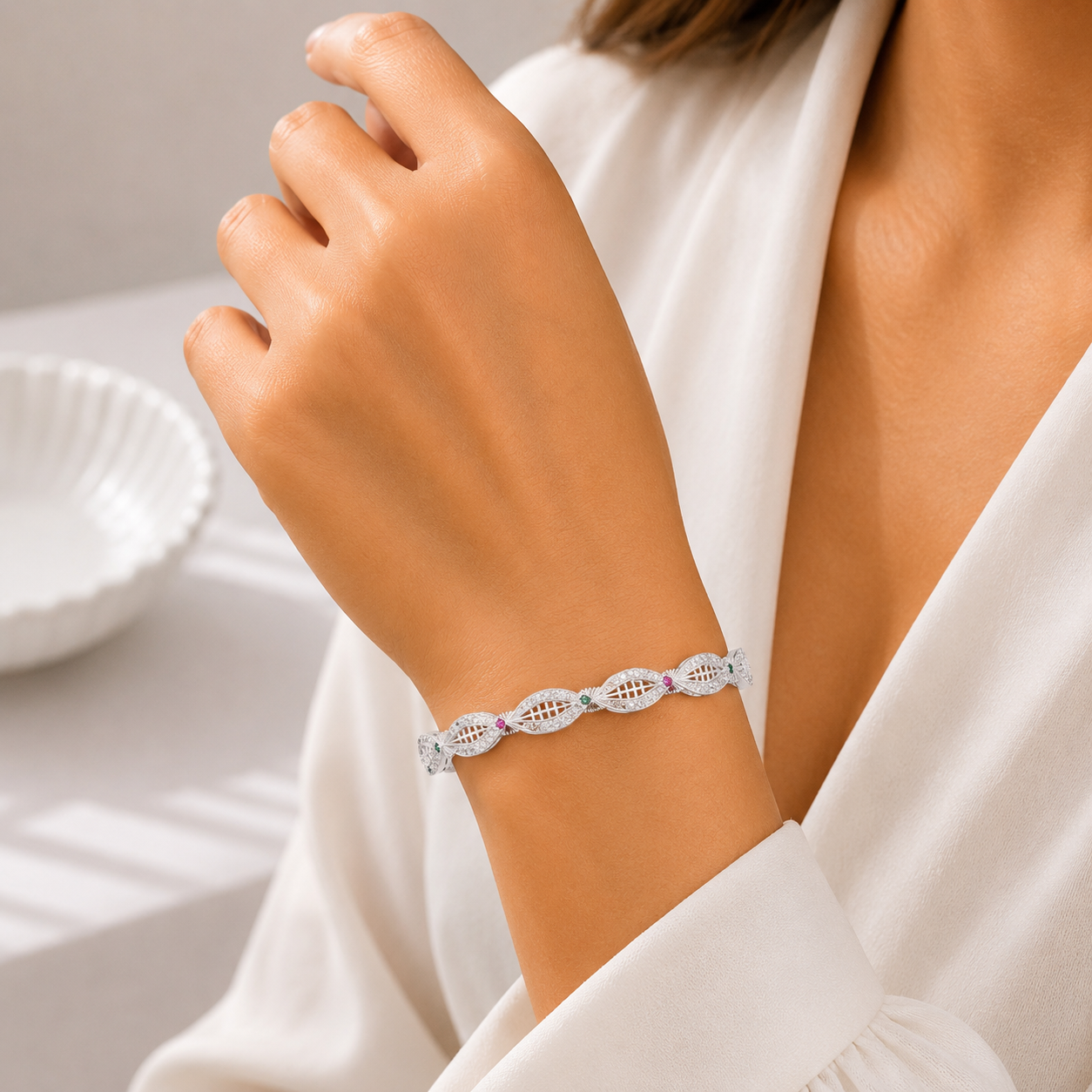 Floral Multicolor Silver Bracelet – OYA by Gemkara view 2