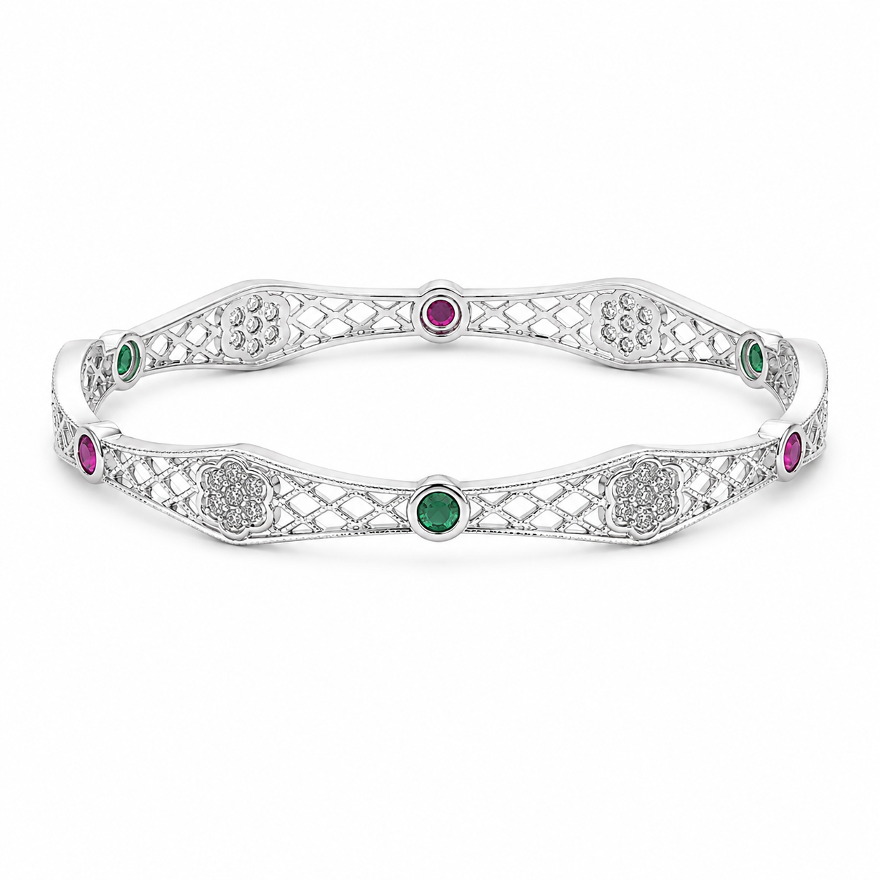 Multicolor Pattern Silver Bangle – OYA by Gemkara view 1